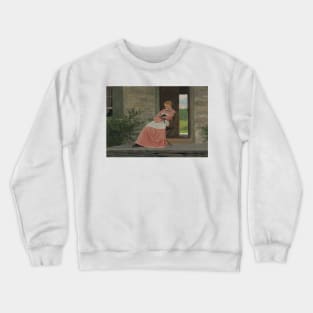 Girl Reading On A Stone Porch by Winslow Homer Crewneck Sweatshirt